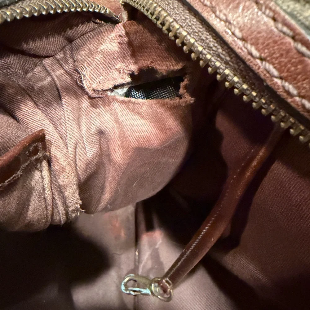 Vintage Rare Green Plaid Pattern Leather Fossil Messenger Bag